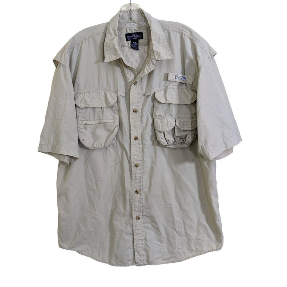 Moose Creek Fishing Shirt Vented Mens XL Beige Outdoors Casual Gorpcore Utility